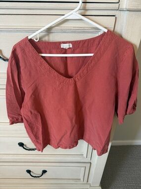 Garnet Hill Rust-Red V-Neck Cotton Blouse